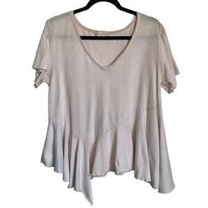 Altar'd State Asymmetrical Raw Edge Hem Super Light Pink T-shirt - Size XS